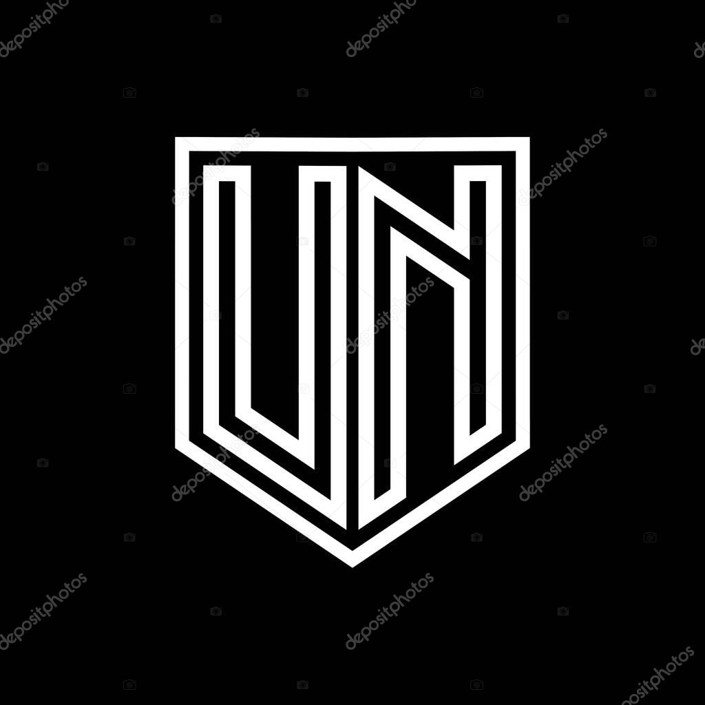 UN Letter Logo monogram shield geometric line inside shield isolated style design template