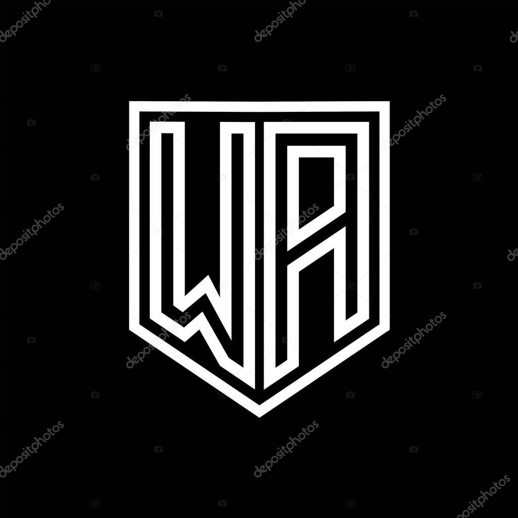 WA Letter Logo monogram shield geometric line inside shield isolated style design template
