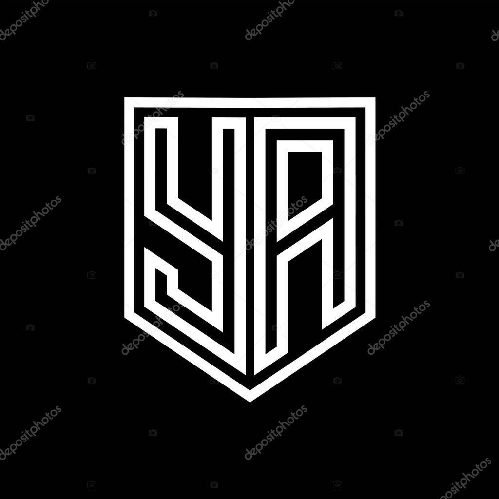 YA Letter Logo monogram shield geometric line inside shield isolated style design template