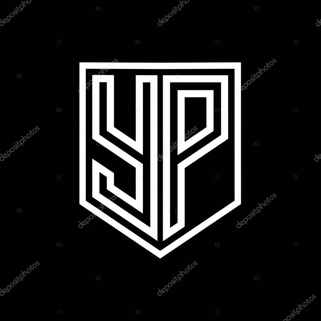 YP Letter Logo monogram shield geometric line inside shield isolated style design template