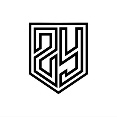ZY Letter Logo monogram kalkan geometrik çizgisi kalkan izole biçim tasarım şablonu