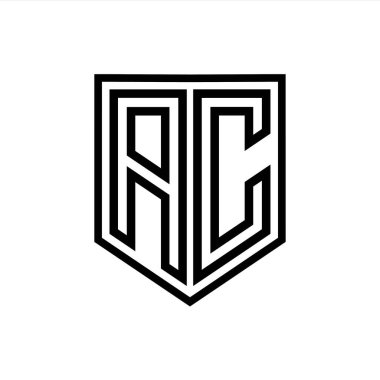 Kalkanın içindeki AC Harfi Logo monogram kalkan geometrik çizgisi izole edilmiş biçim tasarım şablonu