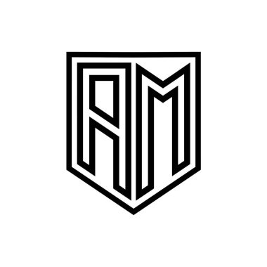 AM Letter Logo monogram kalkan geometrik çizgi kalkan izole biçim tasarım şablonu