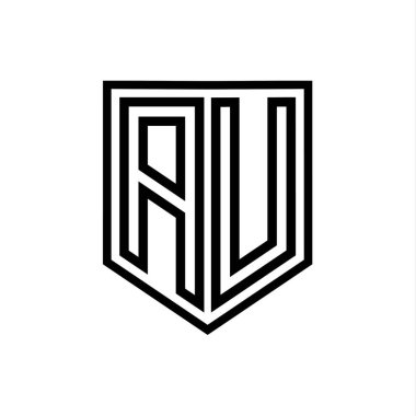 Kalkanın içindeki AU Harfi Logo monogram kalkan geometrik çizgisi izole edilmiş biçim tasarım şablonu