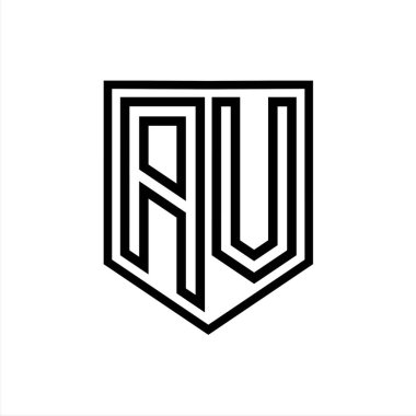 Kalkanın içindeki AV Harfi Logo monogram kalkan geometrik çizgisi izole edilmiş biçim tasarım şablonu