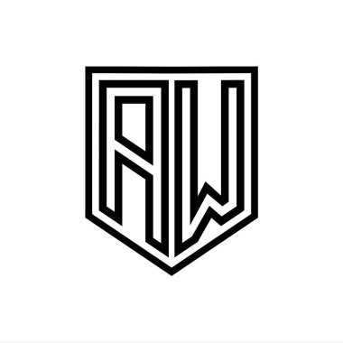 AW Harf Logosu monogram kalkan geometrik çizgisi kalkan izole edilmiş biçim tasarım şablonu