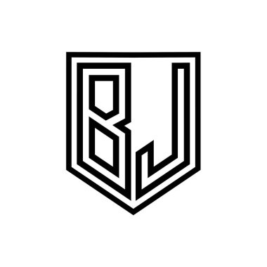 BJ Harfi Logo monogram kalkan geometrik çizgisi kalkan izole edilmiş biçim tasarım şablonu