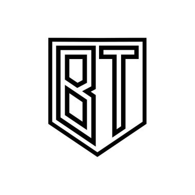 Kalkanın içindeki BT Harfi Logo monogram kalkan geometrik çizgisi izole edilmiş biçim tasarım şablonu