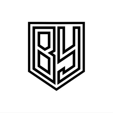 Harfle Logo monogram kalkan geometrik satır içinde kalkan izole biçim tasarım şablonu