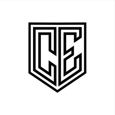 CE Letter Logo monogram kalkan geometrik çizgisi kalkan izole edilmiş biçim tasarım şablonu