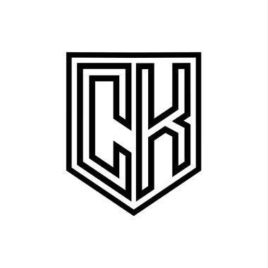 CK Harfi Logosu monogram kalkan geometrik çizgisi kalkanın içinde izole edilmiş biçim tasarım şablonu