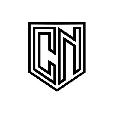 CN Harfi Logosu monogram kalkan geometrik çizgisi kalkan izole edilmiş biçim tasarım şablonu