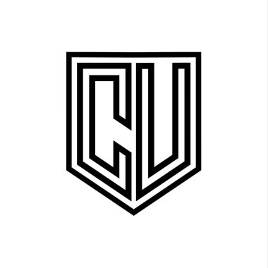 CU Letter logo monogram kalkan geometrik çizgi kalkan izole biçim tasarım şablonu