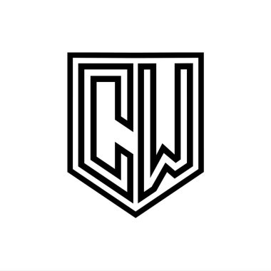 CW Harf Logosu monogram kalkan geometrik çizgisi kalkan izole edilmiş biçim tasarım şablonu