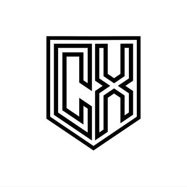 CX Harfli Logo monogram kalkan geometrik çizgisi kalkan izole edilmiş biçim tasarım şablonu