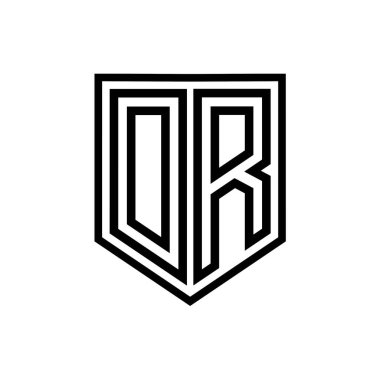 DR Letter Logo monogram kalkan geometrik çizgi kalkan izole biçim tasarım şablonu