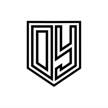 DY Harfi Logosu monogram kalkan geometrik çizgisi kalkanın içinde izole edilmiş biçim tasarım şablonu