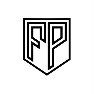 FP Harfi Logo monogram kalkan geometrik çizgisi kalkan izole edilmiş biçim tasarım şablonu