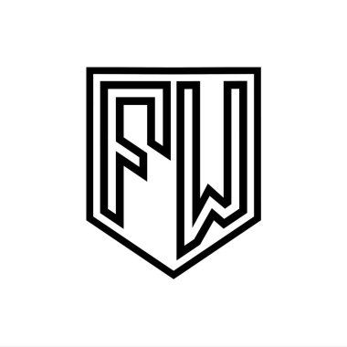 FW Harf Logosu monogram kalkan geometrik çizgisi kalkan izole edilmiş biçim tasarım şablonu