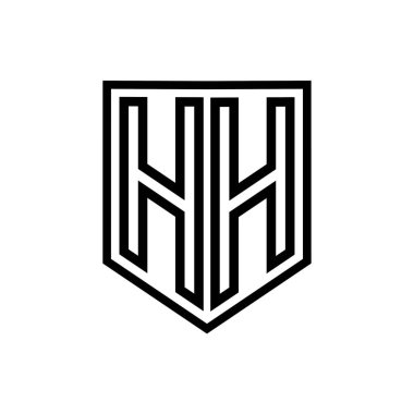 Kalkanın içindeki HH Harfi Logosu monogram kalkan geometrik çizgisi izole edilmiş biçim tasarım şablonu