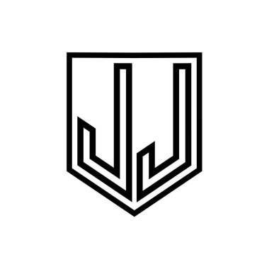 JJ Letter Logo monogram kalkan geometrik çizgisi kalkan izole edilmiş biçim tasarım şablonu