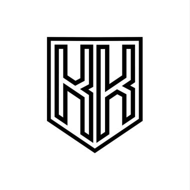 KK Harfi Logosu monogram kalkan geometrik çizgisi kalkan izole edilmiş biçim tasarım şablonu