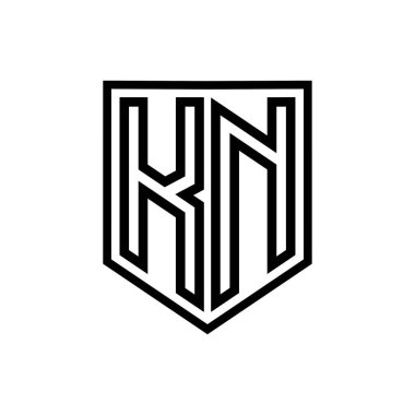 KN Harfi Logosu monogram kalkan geometrik çizgisi kalkan izole edilmiş biçim tasarım şablonu