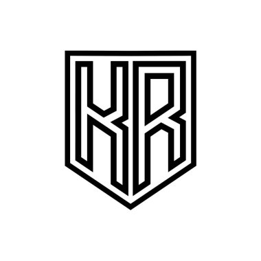 KR Letter Logo monogram kalkan geometrik çizgisi kalkan izole edilmiş biçim tasarım şablonu