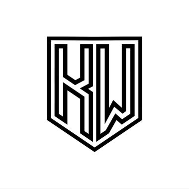 KW Harf Logosu monogram kalkan geometrik çizgisi kalkan izole edilmiş biçim tasarım şablonu