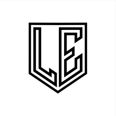 LE Harfi Logosu monogram kalkan geometrik çizgisi kalkan izole edilmiş biçim tasarım şablonu