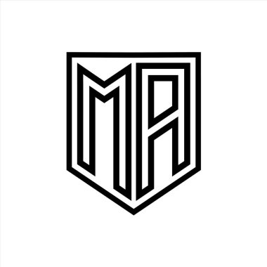 MA Harfi Logosu monogram kalkan geometrik çizgisi kalkan izole edilmiş biçim tasarım şablonu