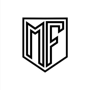 MF Harfi Logo monogram kalkan geometrik çizgisi kalkan izole edilmiş biçim tasarım şablonu