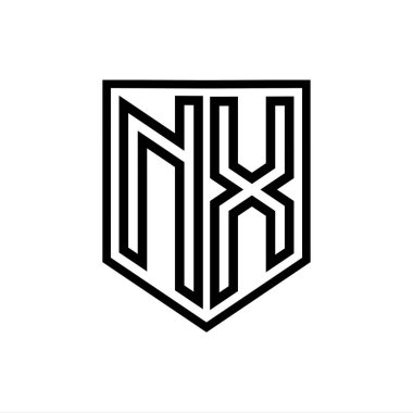 NX Harfli Logo monogram kalkan geometrik çizgisi kalkan izole edilmiş biçim tasarım şablonu