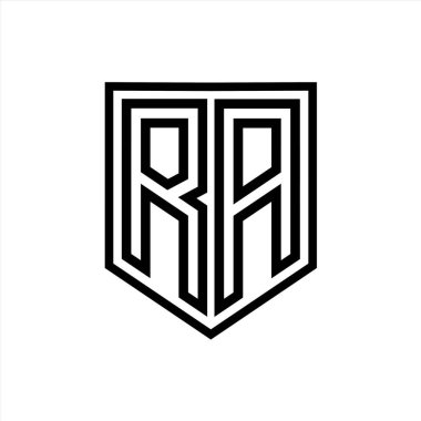RA Harfi Logo monogram kalkan geometrik çizgisi kalkanın içinde izole edilmiş biçim tasarım şablonu
