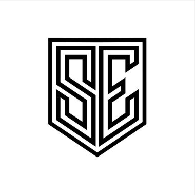 SE Letter Logo monogram kalkan geometrik çizgisi kalkan izole edilmiş biçim tasarım şablonu