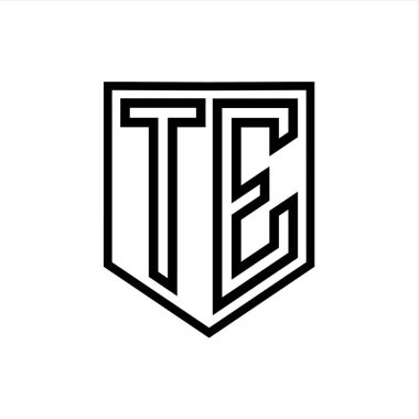 TE Letter Logo monogram kalkan geometrik çizgisi kalkan izole edilmiş biçim tasarım şablonu