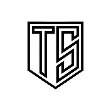 TS Harfi Logosu monogram kalkan geometrik çizgisi kalkanın içinde izole edilmiş biçim tasarım şablonu