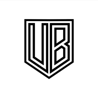 Kalkanın içindeki UB Harfi Logo monogram kalkan geometrik çizgisi izole edilmiş biçim tasarım şablonu