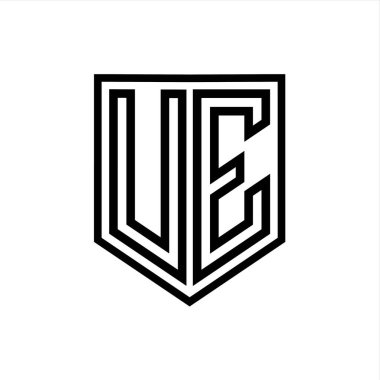 UE Letter Logo monogram kalkan geometrik çizgisi kalkan izole edilmiş biçim tasarım şablonu