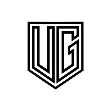 Kalkanın içindeki UG Harfi Logo monogram kalkan geometrik çizgisi izole edilmiş biçim tasarım şablonu