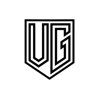 Kalkanın içindeki VG Harfi Logo monogram kalkan geometrik çizgisi izole edilmiş biçim tasarım şablonu