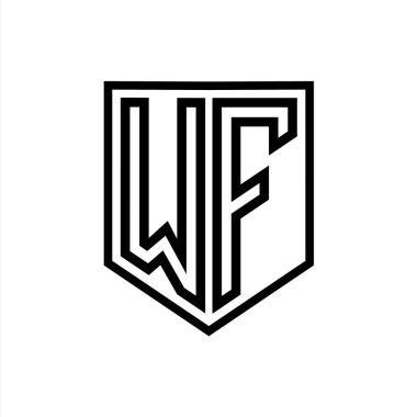 WF Harfi Logosu monogram kalkan geometrik çizgisi kalkan izole edilmiş biçim tasarım şablonu