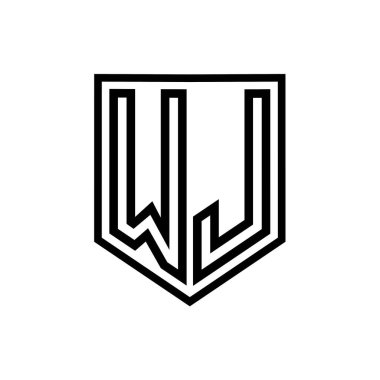 WJ Harfi Logo monogram kalkan geometrik çizgisi kalkan izole edilmiş biçim tasarım şablonu