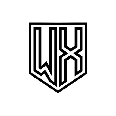 WX Harfi Logo monogram kalkan geometrik çizgisi kalkan izole edilmiş biçim tasarım şablonu