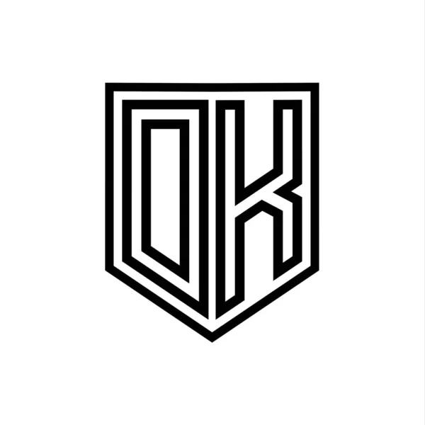 DK Letter Logo monogram shield geometric line inside shield isolated style design template