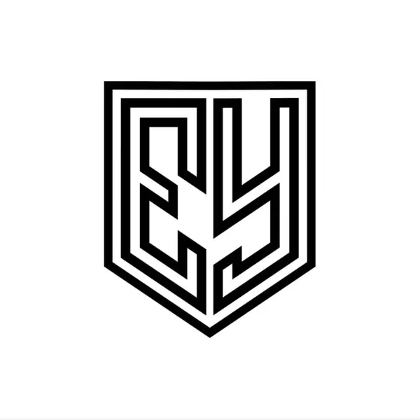 EY Letter Logo monogram shield geometric line inside shield isolated style design template