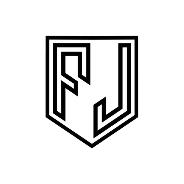 FJ Letter Logo monogram shield geometric line inside shield isolated style design template