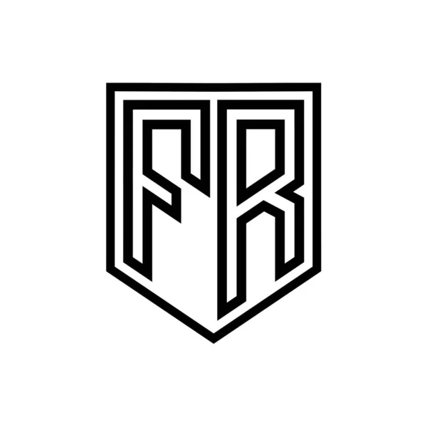 FR Letter Logo monogram shield geometric line inside shield isolated style design template