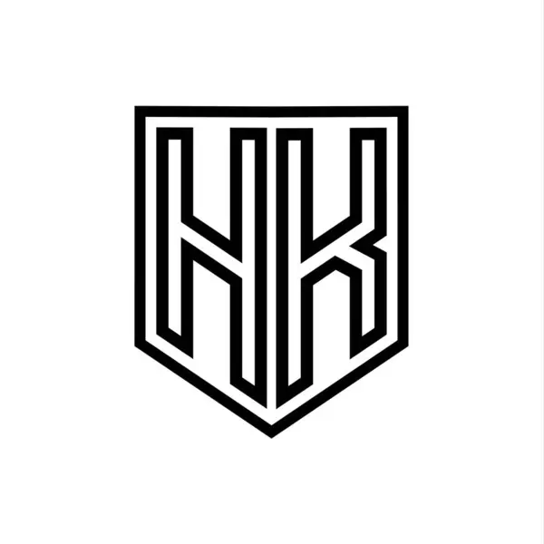 HK Letter Logo monogram shield geometric line inside shield isolated style design template