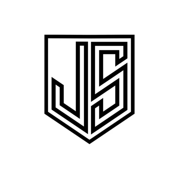 JS Letter Logo monogram shield geometric line inside shield isolated style design template